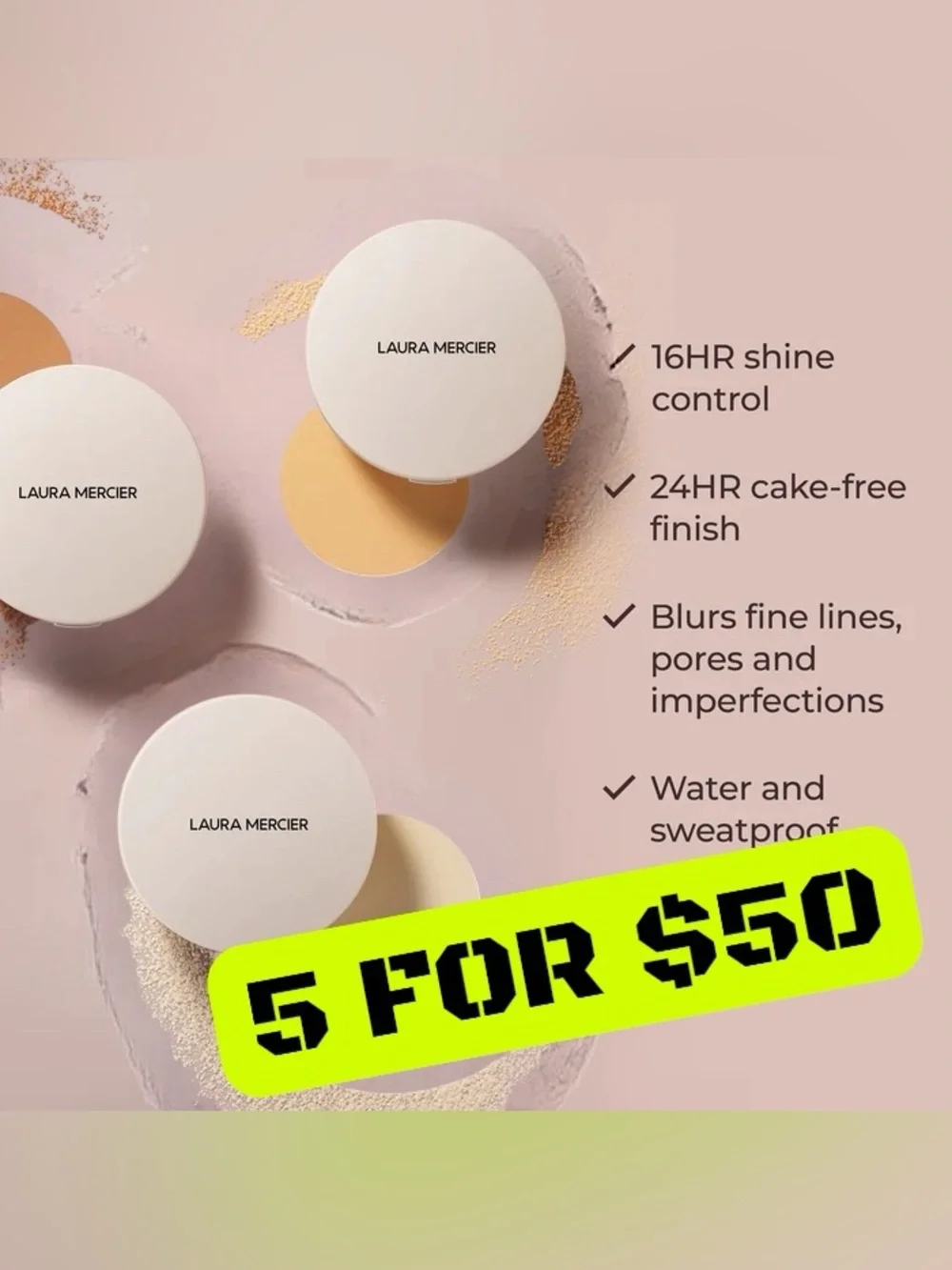 5 ITEMS FOR $50• $52 Laura Mercier Translucent Pressed Setting Powder Ultra-Blur